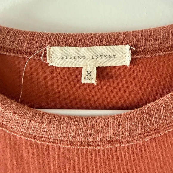 Gilded Intent Terracotta Lattice Detail Short Sleeve Top Size Medium Boho Knit - Picture 4 of 6